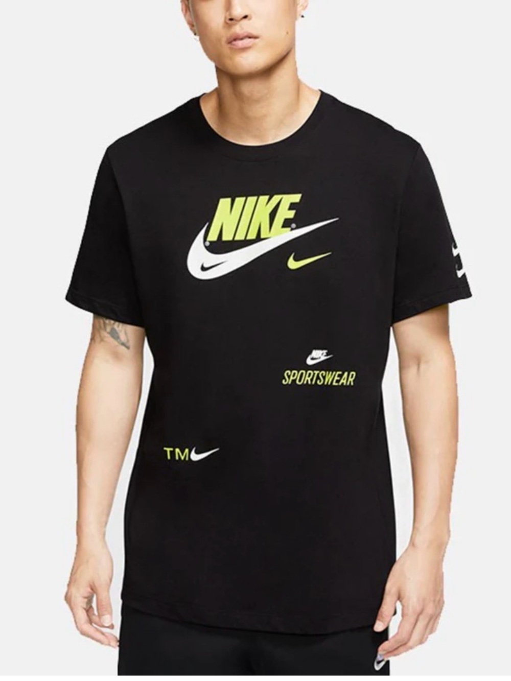 Nike Men’s Black Short Sleeve Graphic Tee with Yellow Accents
